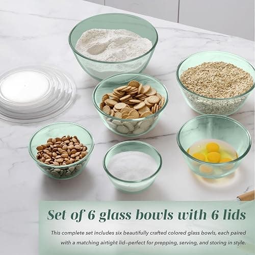 COOK WITH COLOR 12 Pc Glass Mixing Bowl Set with Lids – Borosilicate Glass Nesting Bowls for Cooking, Baking and Meal Prep, Colored Green thumbnail 5