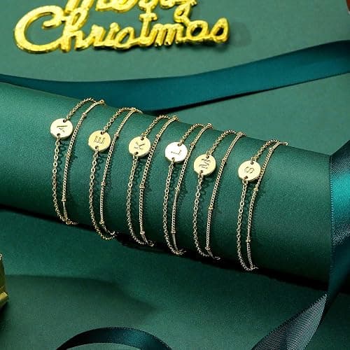 MONOZO Gold Bracelets for Women Christmas Gifts - Dainty 18K Gold Plated Disc Monogram Letter A-Z Initial Bracelets for Women Trendy Personalized Letter Bracelet Birthday Christmas Gifts for Her thumbnail 5