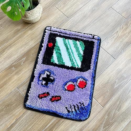 Purple Games Console Tufted Rug Funny Childhood Memories Rug Cute Flocking Carpet Floor Pad Anti Slip Doormat Aesthetic Home Pad (23.6X15.7 Inch) - 23.6X15.7 Inch