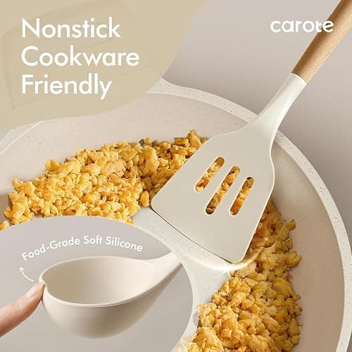CAROTE 22pcs Silicone Cooking Utensils Set, 446°F Heat Resistant Kitchen Utensils Gadgets Set, Spatula, Turner, Whisk, Tongs thumbnail 3