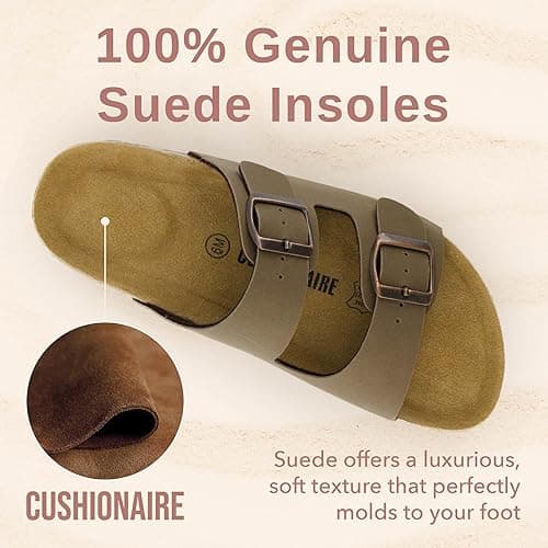 CUSHIONAIRE Lane Cork Footbed Sandals for Women – Comfortable Double Buckle Slip-On with Genuine Suede Footbed & Arch Support Slides for Women Footwear - 7 - Brown thumbnail 3
