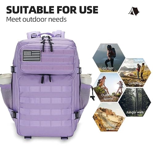 Lovelinks21 45L Tactical Assault Backpack 3 Day Assault Pack with MOLLE Waterproof Rucksack for Tactical Backpacks (Light Purple) thumbnail 3