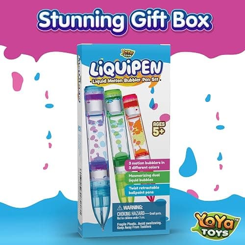 YoYa Toys Liquipen - Liquid Motion Bubbler Pen Toy (3 Pack) - 3 Colors - Colorful Timer Pens for Focus, Stress & Anxiety Relief - Fun Desk Fidget Toy for School & Office - Great Gift for Kids & Adults thumbnail 5