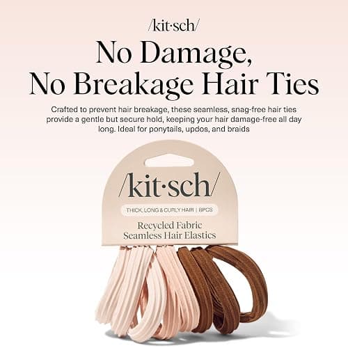 Kitsch Hair Ties No Damage - Strong, Stretchy Hair Bands | Soft Nylon Ponytail Holders, Snag-Free Rubber Bands, Perfect for Updos & Braids | Ideal Gifts for Women - Rosewood, 8pcs thumbnail 2