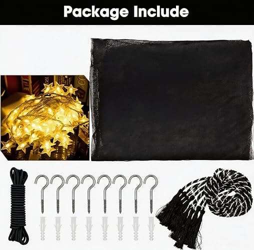 Anmas Home Mosquito Net Bed Canopy with 66ft LED Star String Lights, Black Netting Four Corner Post Curtains Elegant Mosquito Net thumbnail 6