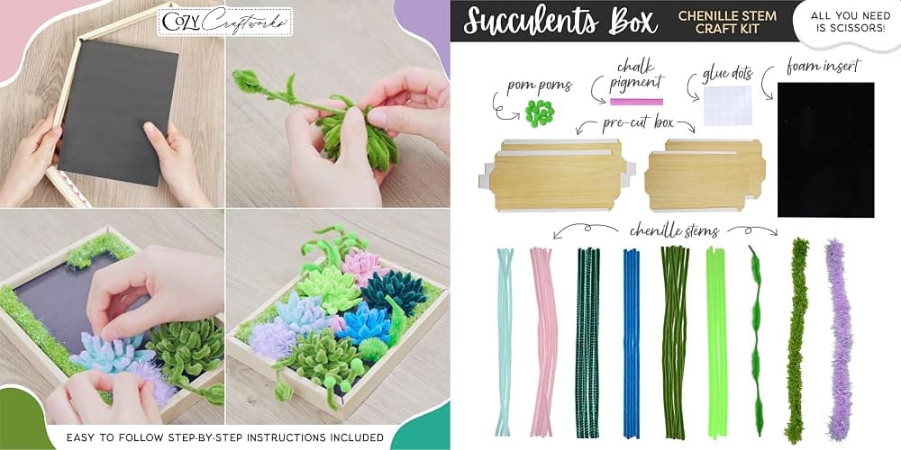 WeVeel Cozy Craftworks Chenille Stem Flower & Succulent Craft Kit for Adults – Create a Wildflower Bouquet and Succulent Box Garden – Relaxing DIY Botanical Arts & Crafts Set thumbnail 3