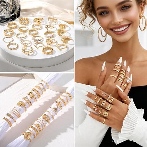 CHICUTIE Gold Knuckle Rings Set For Women Stackable Joint Finger Midi Rings Dainty Cubic Crystal Zirconia Simple Hollow Twist Cute Rings Pack Jewelry Gift thumbnail 4