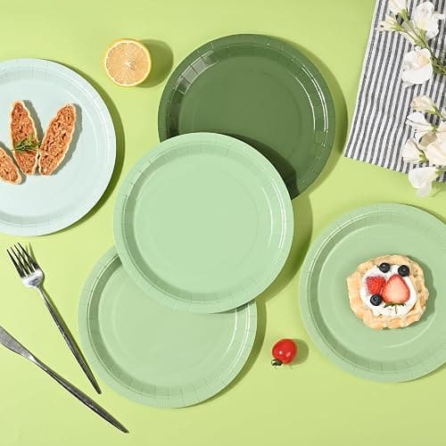 AimFun 48 Sage Green Paper Plates Gradient Green Party Plate 9 Inch Disposable Plates Round Dinner Plates for St Patrick Day Birthday Wedding Baby Bridal Shower Party Supplies thumbnail 2