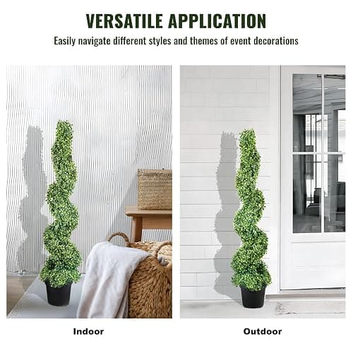 VEVOR Artificial Boxwood Spiral Topiary Trees, 4ft Tall (2 Pieces) Faux Plant Outdoor, All-Year Green Fake Plant with Replaceable Leaves for Decorative/Indoor/Porch/Garden thumbnail 7