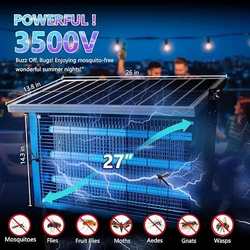 Large Solar Bug Zapper Outdoor, Powerful Solar Zapper for 8000 sq.ft | 4000V Mosquito Killer, 30W Solar Panel Bug Zapper, Waterproof Solar Bug Zapper for Garden, Farm, Camping thumbnail 2