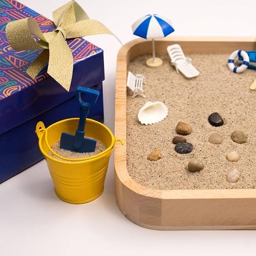 Mini Zen Garden - Beach Sandbox for Desk - Sand Tray Therapy Kit - Miniature Zen Garden Gift Set with Natural Sand, Rakes, Rocks and Accessories thumbnail 2