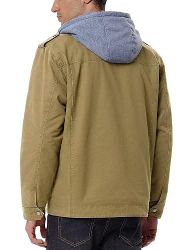 UIQUR Men’s Winter Military Casual Jacket with Removable Hood Sherpa Lined Cotton Fleece Cargo Coat for Fall and Work thumbnail 2