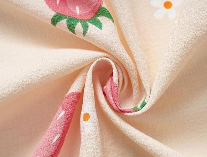 Hupohoi Girls Pajamas Short Sleeve with Shorts Button Down Loose Fit Summer Sleepwear Soft Wrinkle Muslin Nighty 2pcs thumbnail 2