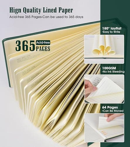 Lined Journal Notebook -365 Pages A5 Thick Journals for Writing Ruled Notebook, Hardcover Leather Journal for Women Men Daily Journal Notebook for Work, Note Taking, 100Gsm Lined Paper( 5.75'' X 8.38'' Green) thumbnail 4
