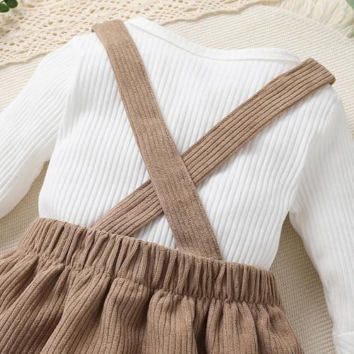 Tiny Cutey Newborn Baby Girl Clothes Bell Sleeve Romper and Corduroy Overalls Shorts Infant Girl Fall Outfits thumbnail 7