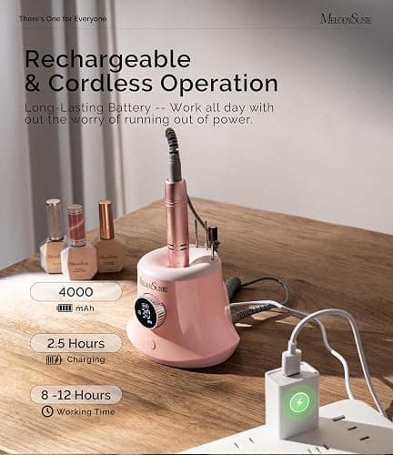 MelodySusie Multifunctional Upgraded Desktop Cordless Nail Drill with Bit Holders, SC320G 30000RPM E-File with Elegant Design for All Manicure Shaping & Gel Removal, Ideal for Nail Artists & Home Use thumbnail 2
