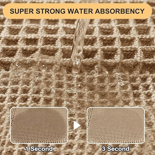 Extra Large Waffle Bath Mat, Boho Woven Modern Bath Rug Absorbent Non Slip, Soft Bathroom Mats, Machine Washable Knit Bath Rugs with Tassels for Bathroom, Bedroom, Kitchen, Shower, Tub, Beige, 5'x2' thumbnail 3