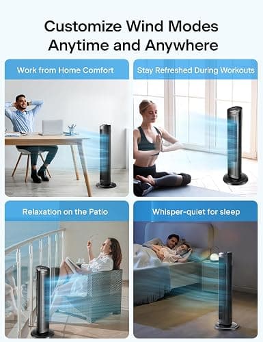 PELONIS 30 Inch Tower Fan for Bedroom, Quiet Oscillating Standing Fan with 3 Speeds, Portable Cooling Fan for Home Office Dorm Room, Auto-off Timer, Black, PFT28A2BBB thumbnail 3