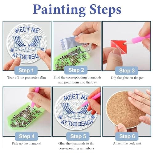 8Pcs Beach Diamond Art Coasters Kits, Summer Diamond Painting Coasters Kits | Coastal Diamond Dot Coasters for Adults Crafts 5D Gem Art Kit Easy Crafts, Non Slip Coaster for Home Decor Gift Ocean DIY thumbnail 8