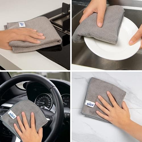 MR.SIGA Microfiber Cleaning Cloths, Streak Free Microfiber Towels, 12 Pack | All-purpose microfiber cloths, ultra absorbent, reusable household cleaning towels, Gray, 32 x 32 cm(12.6 x 12.6 inch) thumbnail 7