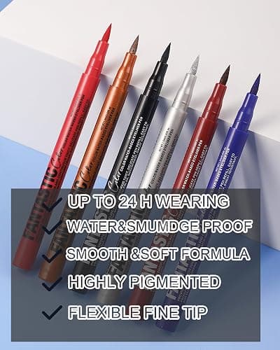 Waterproof Black Mascara&Liquid Eyeliner Pen Set,Volumizing Colored 5D Fiber Mascara for Eyelash Volume and Length Máscara,Longlasting Smudgeproof Matte Color Eye Liner Pencil Women Party Stage Use thumbnail 5