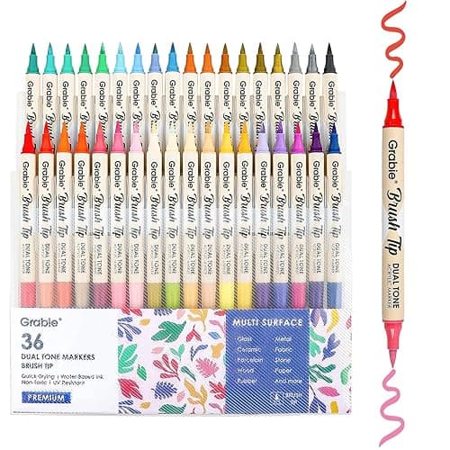 Grabie 72 Colors Paint Markers, Acrylic Paint Pens with 36 Dual-Color Brush Tips, Double Tipped Waterbased Markers for Rocks - 36 Colors Dual Tip Acrylic Paint Markers
