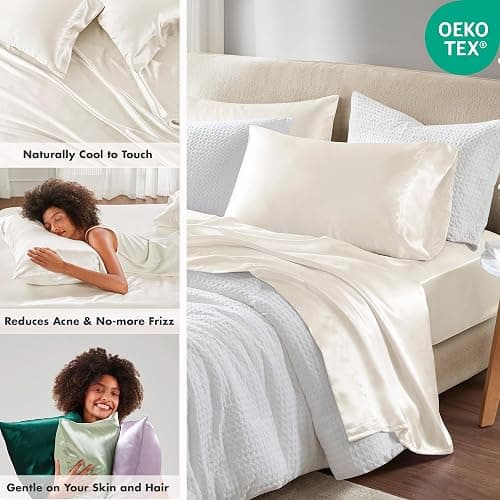 Madison Park Essentials Polyester Satin 6 Piece Sheet Set with Ivory MPE20-904, Queen thumbnail 2