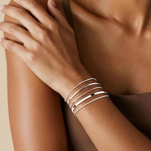 Thin Gold Bracelet for Women Stack, Dainty 14K Gold Bracelet Stackable Set with Bangle Cuff, Box, Herringbone, Paperclip, Figaro, Sparkling Link Chains, Simple Waterproof Non Tarnish Minimalist Gifts for Women Trendy thumbnail 2