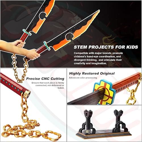 Jorumo Sword Building Set, 82in Double Blade Tengen Uzui Sword Building Block with Stand, Handmade Cosplay Anime Sword Toy Building Set for Collecting and Gifting 1478Pcs thumbnail 4