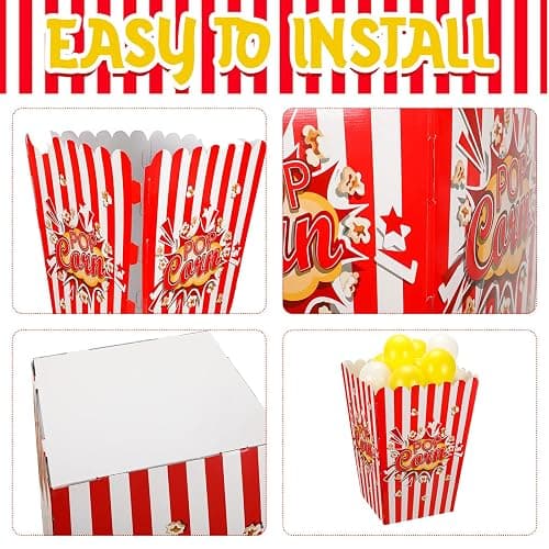 Sosation 2 Pack Giant Popcorn Box Prop Cardboard Stand up with Balloons Movie 3D Popcorn Bucket Decoration Large Carnival Circus Decorations Arch Kit for Movie Night Themed Birthday Party (Red) thumbnail 3