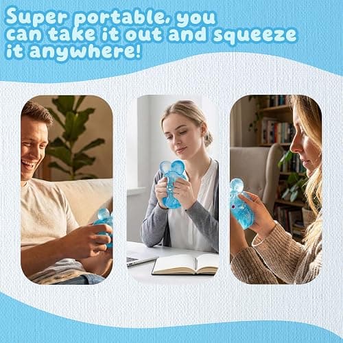 Stress Relief Blue Glitter Bunny Squeeze Toy - Jelly Hops Sensory Squishy Fidget Toy, Anxiety Calming Soft Jelly Ball for Kids & Adults, ADHD Autism thumbnail 5
