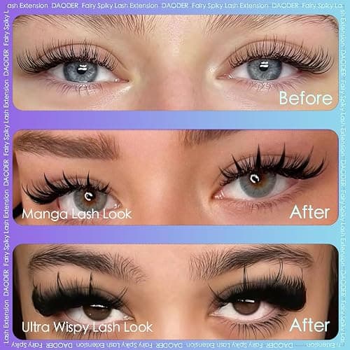 DAODER Lash Clusters, Spiky Fairy Eyelash Clusters 14-22MM Long Cluster Eyelash Extensions Wet-Look for Manga Anime or Hybrid Lash Extension Look D Curl DIY At Home Easy Use 280pcs thumbnail 6