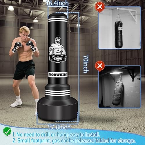 Heavy Punching Bag with Stand Adults Teens, 70" Freestanding Punching Bag with Boxing Gloves and Electric Air Pump, Women Men Standing Inflatable Boxing Bag for Training MMA Thai Fitness thumbnail 4