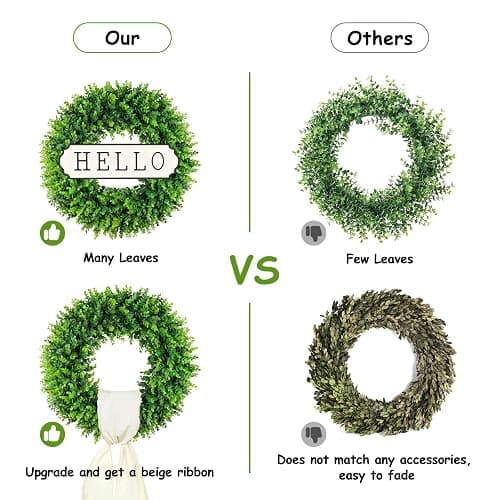 DDHS 20'' Boxwood Wreaths Front Door Artificial Spring Wreath. Wreaths for Front Door Farmhouse Wedding Green Year Round Indoor Outdoor for Summer Wreath St Patricks Day Decorations -(Hello Sign) thumbnail 5