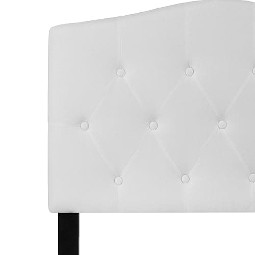 EMMA + OLIVER Twin Size Tufted Upholstered Headboard with Adjustable Metal Bed Rail Slots, Modern Fabric Upholstered Twin Headboard, White thumbnail 7