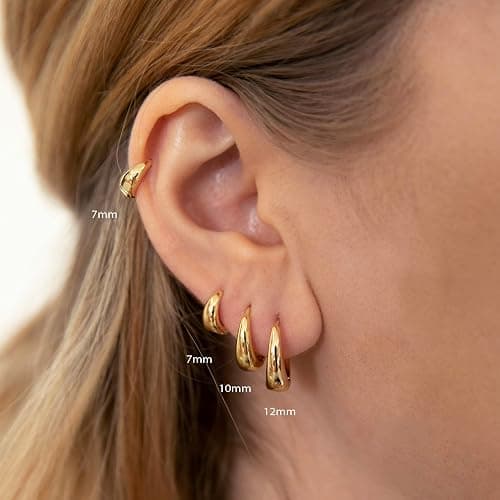 Foxgirl 4 Pairs Small Chunky Huggie Hoop Earrings for Women - Dainty 14K Gold Plated Hypoallergenic Lightweight Stack Earring Sets for Multiple Piercing Trendy Jewelry thumbnail 2