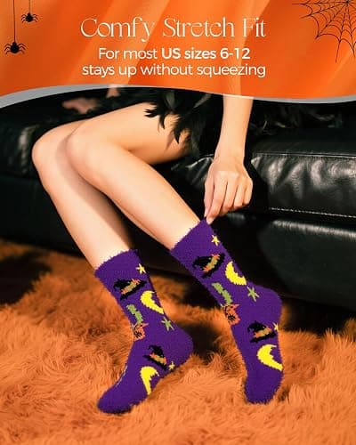 AIVEI 72-Needle Super Cozy Halloween Fuzzy Socks for Women Funny Crazy Cute Fluffy Warm Slipper Socks for Girls 3 Pairs, Halloween Gifts Boo Spooky Basket Stuffers thumbnail 5