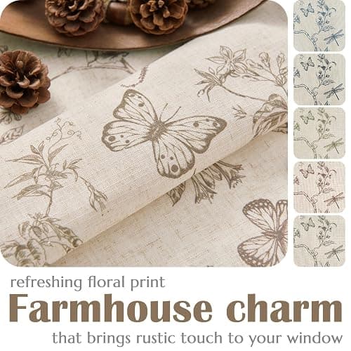 Lazzzy Farmhouse Linen Taupe Floral Curtains 96 Inch Long Back Tab Drapes for Living Room Bedroom Light Filtering Country Vintage Rod Pocket, 2 Panels, Taupe on Beige thumbnail 4