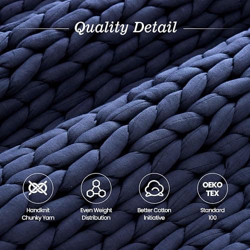 Goodhipi Hand-Knit Weighted Blanket for Adults,Chunky Knit Blanket, Cooling,Breathable,Sustainable for Deep Sleep Pressure,Machine Washable,Organic Cotton,Birthday Gifts for Women(Blue,40"*60",8lbs) thumbnail 3