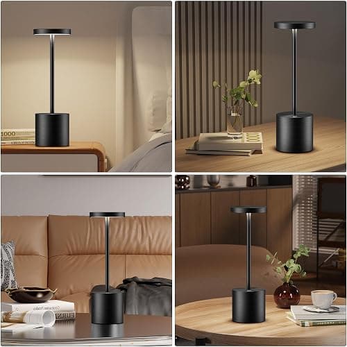 JALVDE Cordless Table Lamps Rechargeable - Outdoor Waterproof LED Table Light Portable 5000mAh Battery Operated Lamp 3 Color Stepless Dimming with Memory Function for Restaurant Dining Patio Black - Black thumbnail 7
