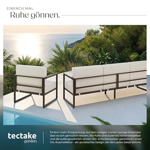 tectake® Gartenlounge Outdoor Set, Sofa 3 Sitzer 2X Gartensessel, Relaxsessel Garten mit Gartenbank, Gartenmöbel, Balkonmöbel, Terrassenmöbel, Wintergarten, Sitzecke Outdoor - 5 Sitzplätze - 5 Sitzplätze // 1 Sofa + 2 Sessel thumbnail 6