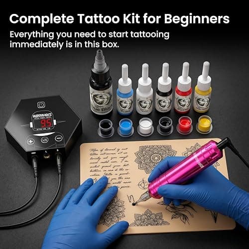 Wormhole Tattoo Kit for Beginners Complete Rotary Tattoo Machine Kit WTK104 | 11PCS Tattoo Ink, Dual Protection Uninterrupted Power Set, 10PCS Tattoo Needles, Aluminum Alloy Tattoo Pen, Practice Kit thumbnail 6