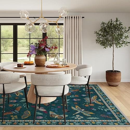 Lahome Insect Print Washable Rugs for Living Room, Soft Area Rug 6x9 Rug for Bedroom Ultra-Thin Dining Room Rug, Stain Resistant Large Carpet for Office Nursery Vionnet(6'x9',Dark Green) thumbnail 5