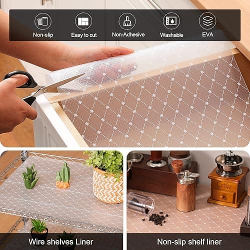 Cooyes Shelf Liner – Premium Non-Adhesive Cabinet & Drawer Liner for Kitchen – Waterproof Shelf Paper with Modern Pattern – Durable EVA Cabinet Mat – Easy to Cut （12" W x 120" L） thumbnail 4