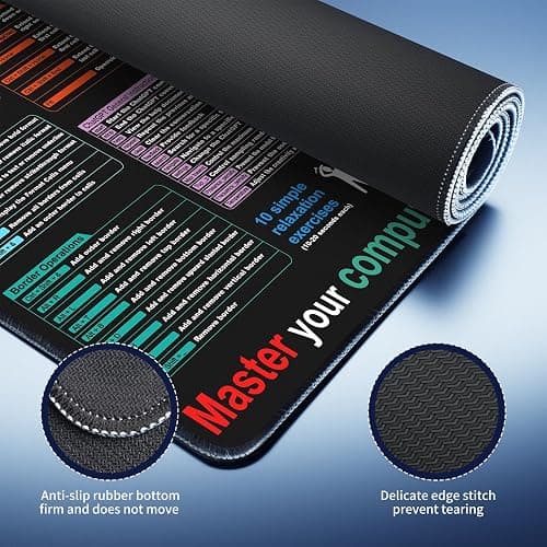 Excel Cheat Sheet Desk pad—Contains 9 Major Excel Function modules|Large XL Size（31.5 * 11.8 inch）|Desk mat for Keyboard and Mouse|Work、Study、Gaming Mouse pad|Waterproof、Anti-Slip Large Mouse pad thumbnail 6