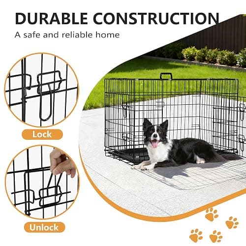 FDW Dog Crate 42-Inch Dog Cage Foldable Metal Kennel with Leakproof Tray Foldable Design Indoor Outdoor Use for Large Dogs,Dark Black thumbnail 3