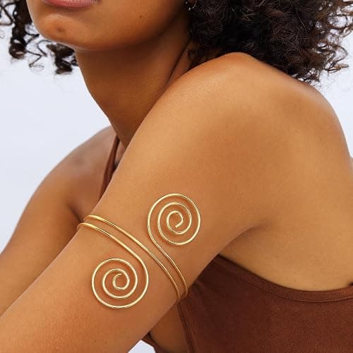 FUNRUN JEWELRY Arm Cuff Upper Arm Band for Women Gold Arm Cuff Bangle Bracelets Adjustable Coil Swirl Armlet ArmBand Jewelry,3-4Pcs thumbnail 3