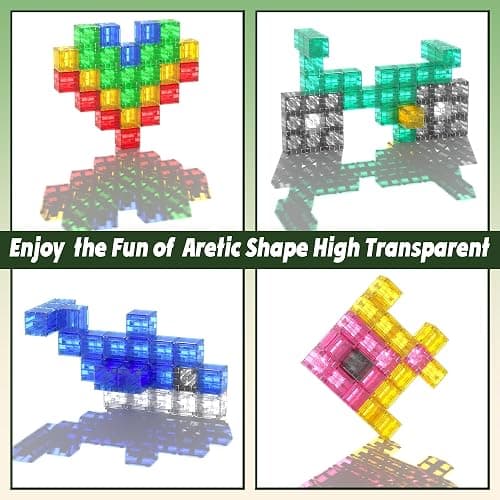Magnetic Blocks Building Toys - Transparent Rainbow Magnetic Cubes Set, Outdoor Sensory Autism STEM Toys Gifts for Kids Aged 3+ Year Old Boys & Girls thumbnail 5
