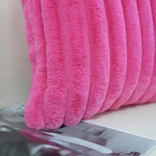 JOJUSIS Pack of 2 Faux Fur Plush Decorative Throw Pillow Covers Couch Cushion Case Soft Pillowcases (Hot Pink, 18 x 18-Inch) thumbnail 6