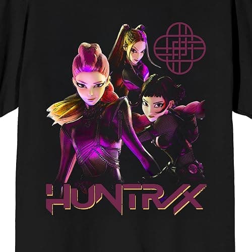 Kpop Demon Hunters Huntrix Stronger Together Adult Black Crew Neck Short Sleeve T-Shirt thumbnail 2